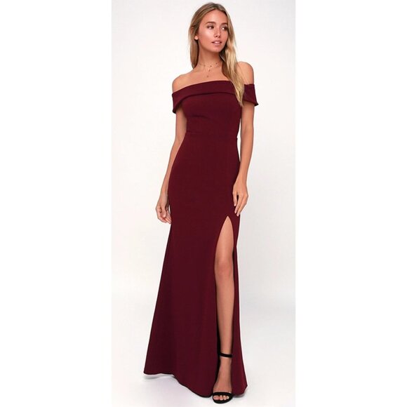 Lulus Dresses & Skirts - Lulu's Burgundy Off-Shoulder Maxi Dress